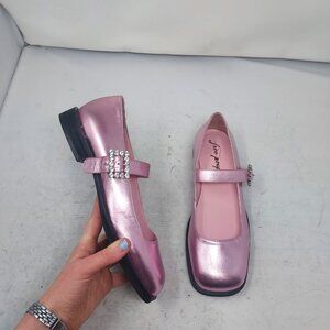 Free People Rumor Diamante Mary Jane Metallic Pink Leather Shoe